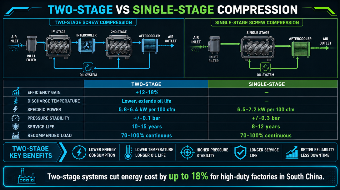 Two-Stage Screw Air Compressor Technology Guide for South China Industries (2026)-Panrui Compressor Co. , Ltd. Two-Stage Screw Air Compressor Technology Guide for South China Industries (2026)-Panrui Compressor Co. , Ltd.